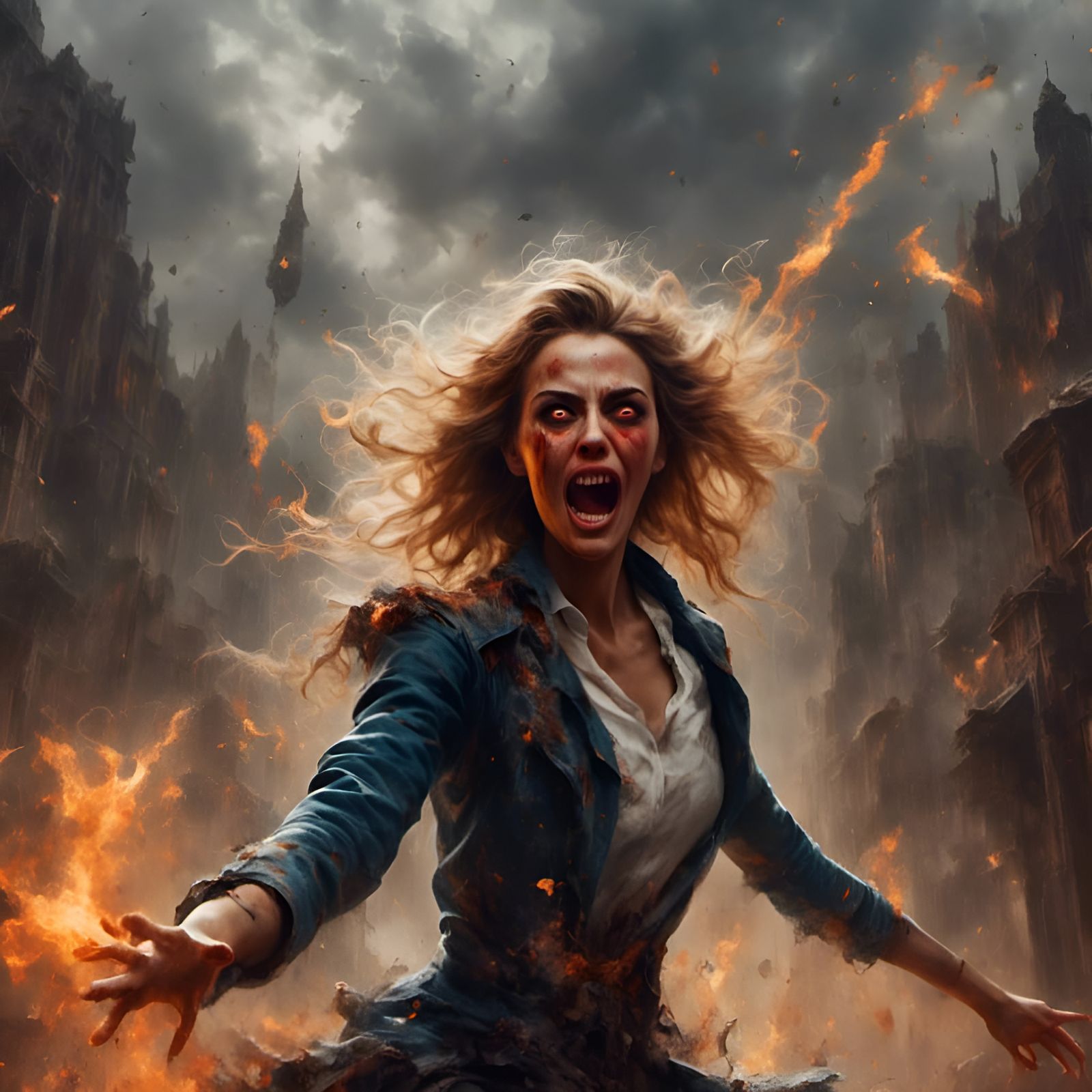 Angry Woman in Brutalist Action Painting Style