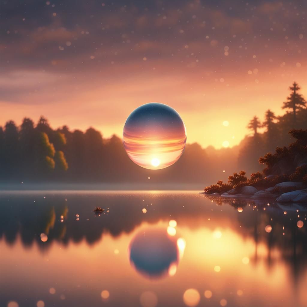 Universe Orb Above Lake: Studio Ghibli Concept Art