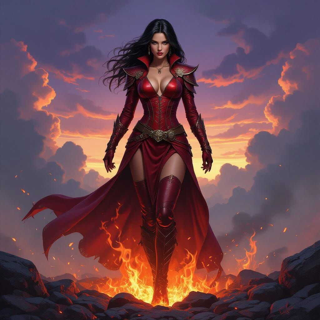 Fantasy Woman Rising from Embers in High Fantasy Style