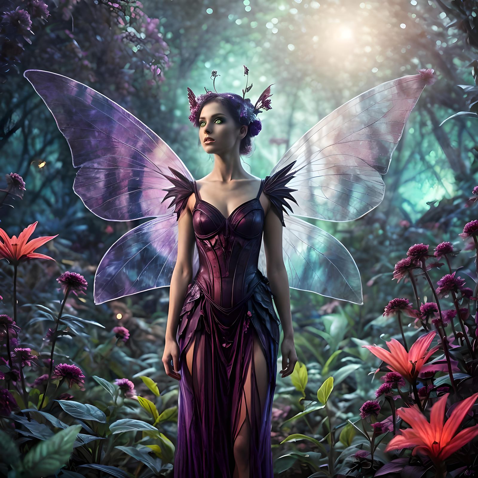 Ethereal Fairy in Vibrant Alien Garden