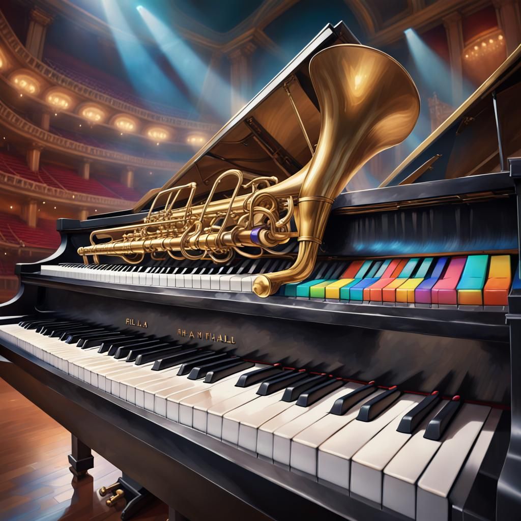 Surreal Musician Plays Keyboard Horns in Concert Hall