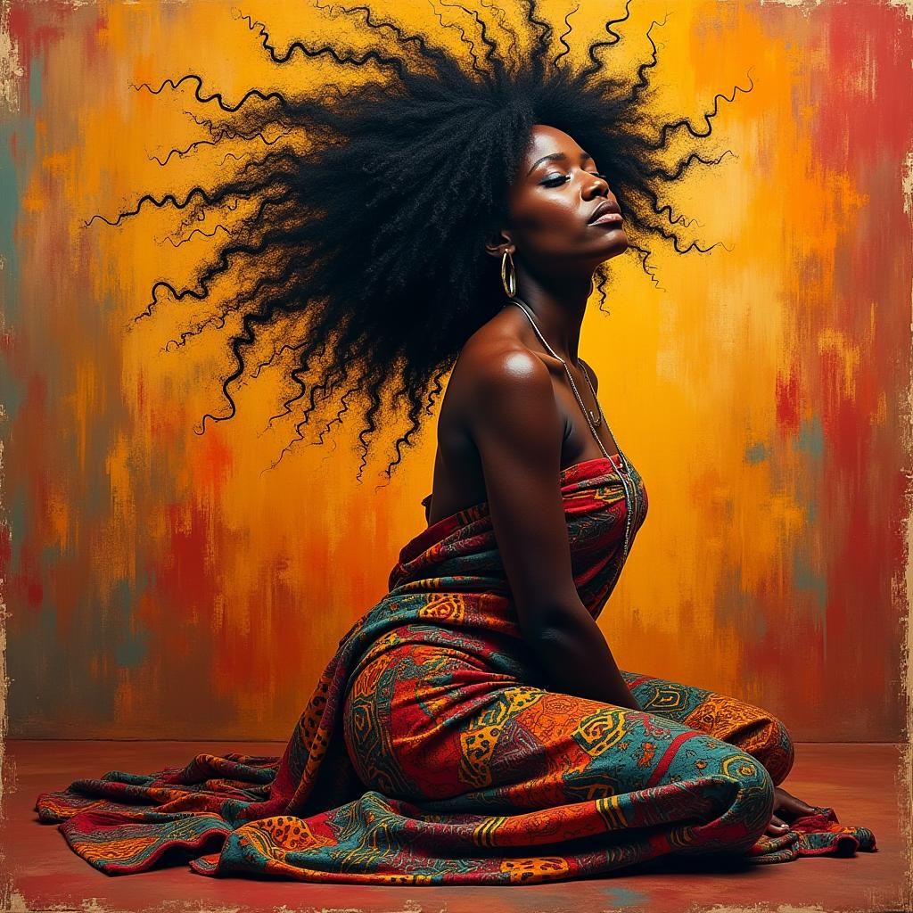 Dynamic Afrocentric Dancer in Abstract Expressionist Style