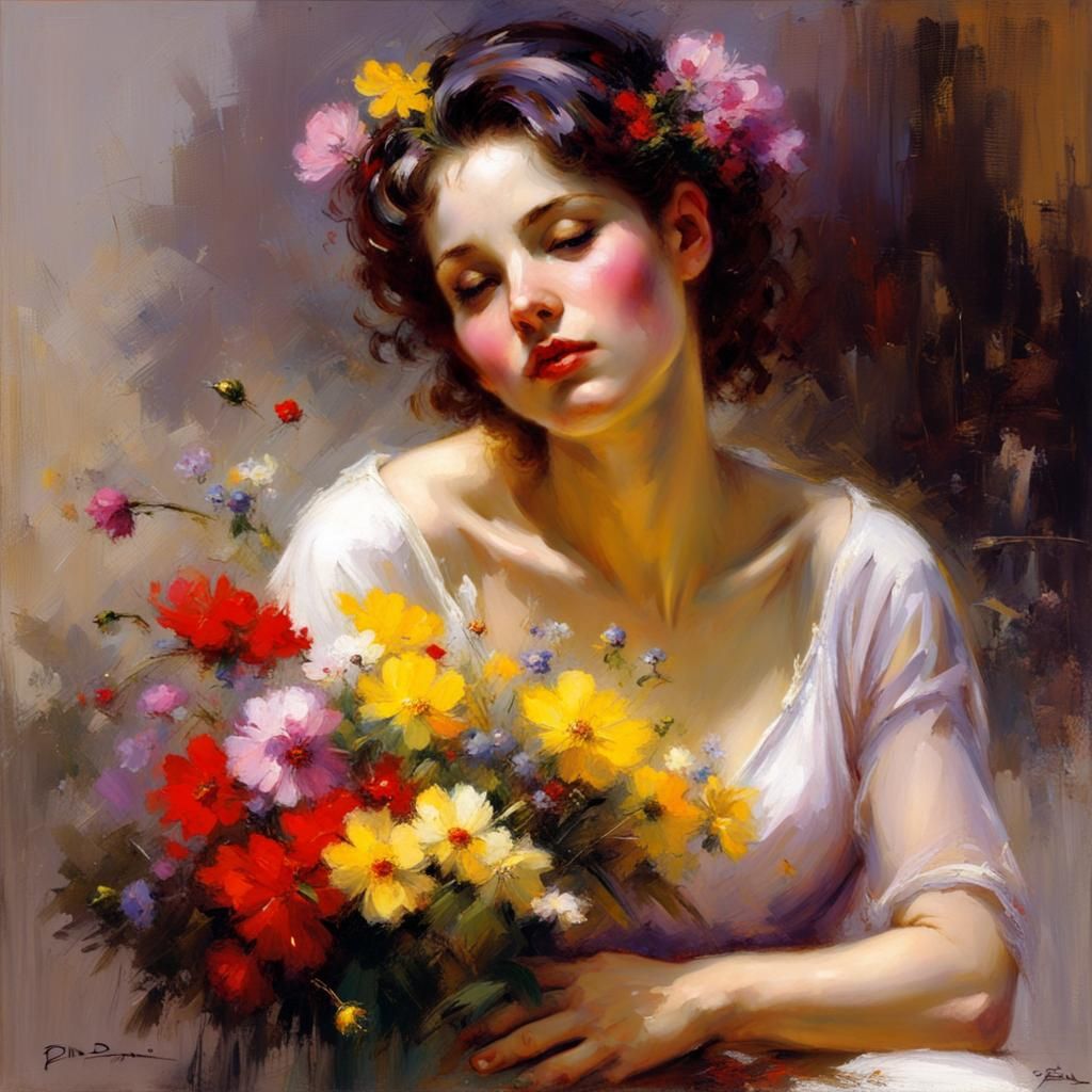 Floral Portrait in Watercolor Style