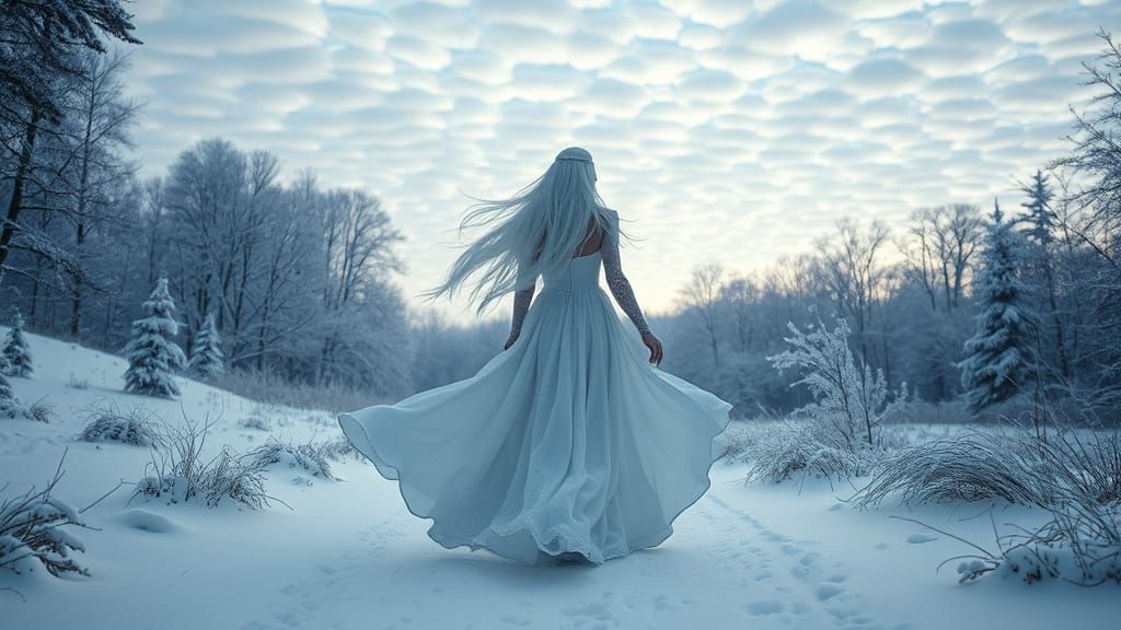 Frozen Goddess Emerges from Majestic Snowy Landscape