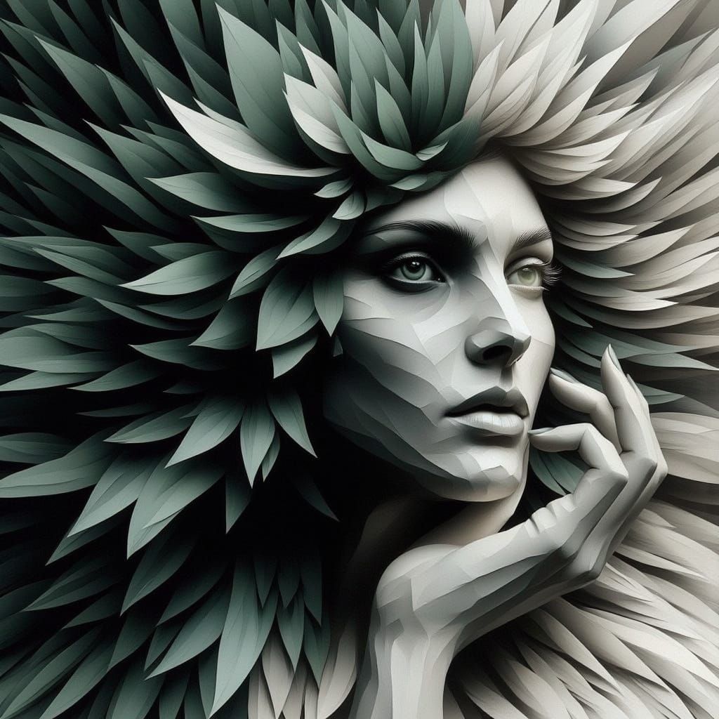 Elegant Woman in Surreal Dreamscape, Digital Art