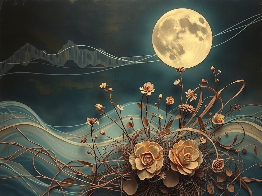 Ethereal Abstract Sculpture with Clay, Straw, and Pale-Dried...