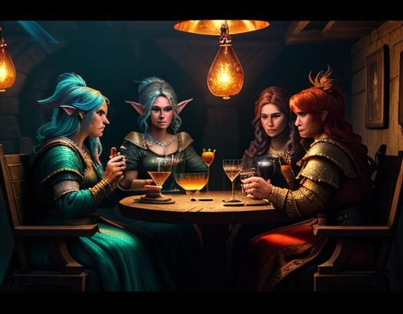 Gnomes Casting Spells in Tavern: Cinematic Digital Art