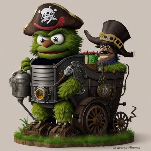 Oscar the Grouch as Steampunk Pirate