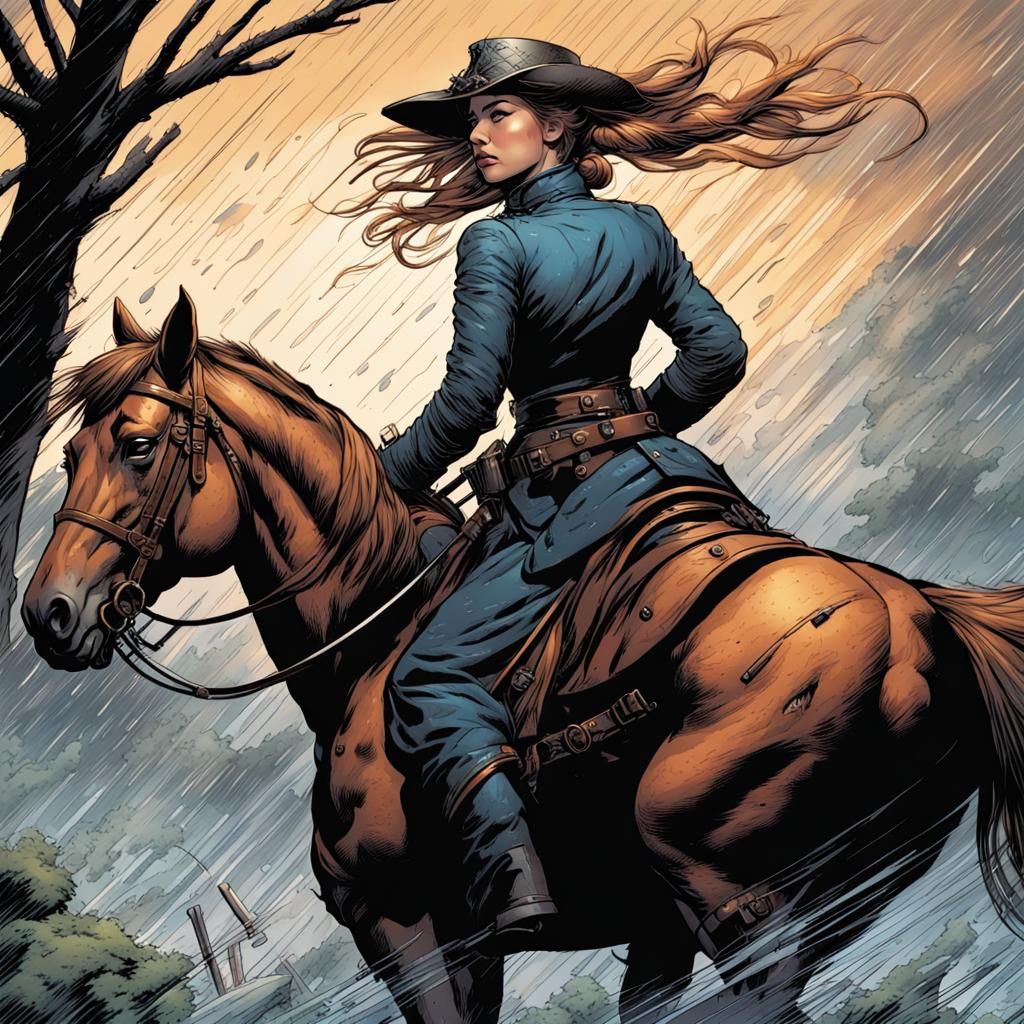 Civil War Soldier on Horseback, Comic Book Art