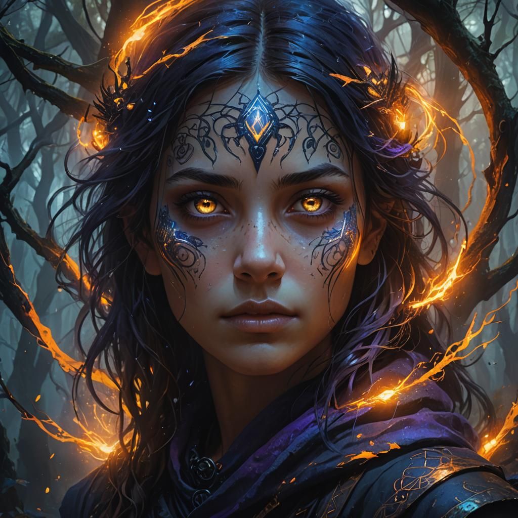 Dark Fantasy Girl Portrait in Mystical Forest