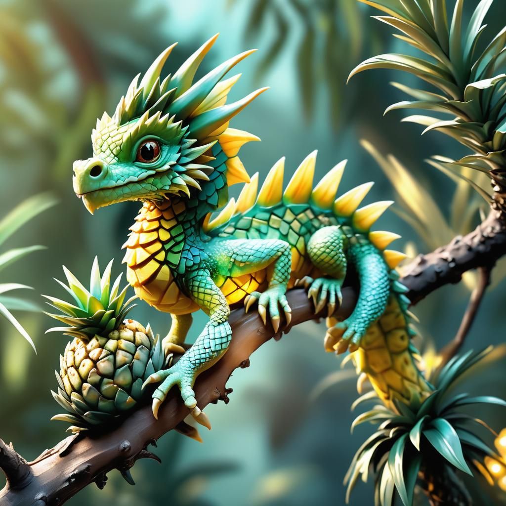 Pineapple Dragon Perched in Dreamy Digital Art