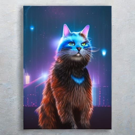 Futuristic Blue Cyber Cat