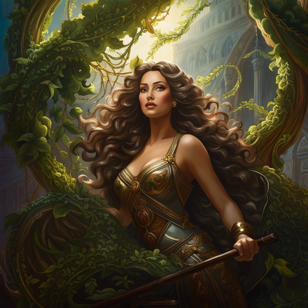 Woman in Sinister Vine Trap: Hyperdetailed Matte Painting