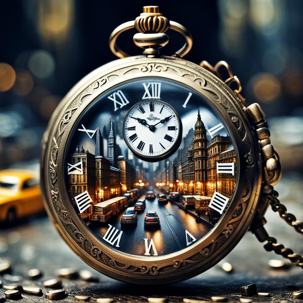 Miniature Cityscape Inside a Vintage Pocket Watch