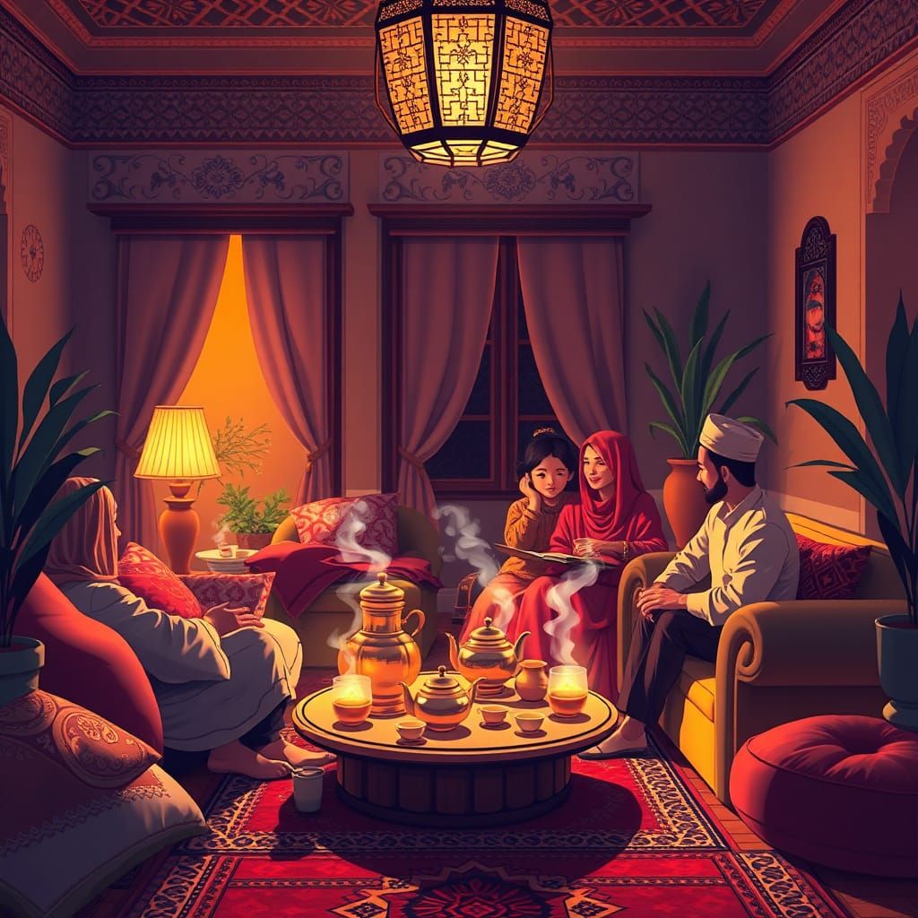 Cozy Moroccan Family Evening in Manga Style