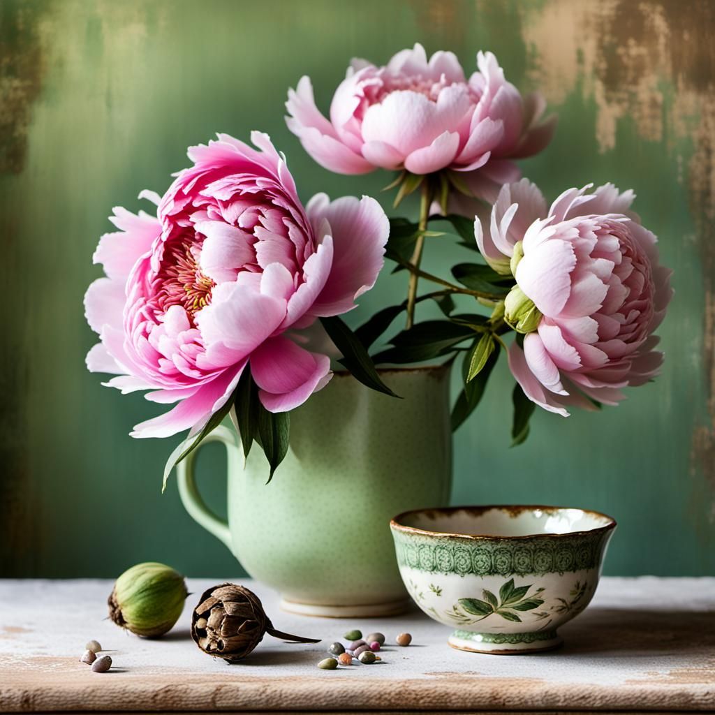 Peony and Seed Pod Still Life