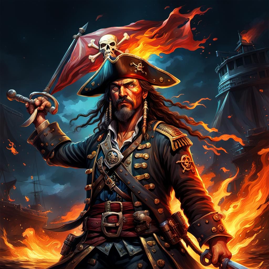 Night Fire Pirates in Hyperrealistic Splash Art
