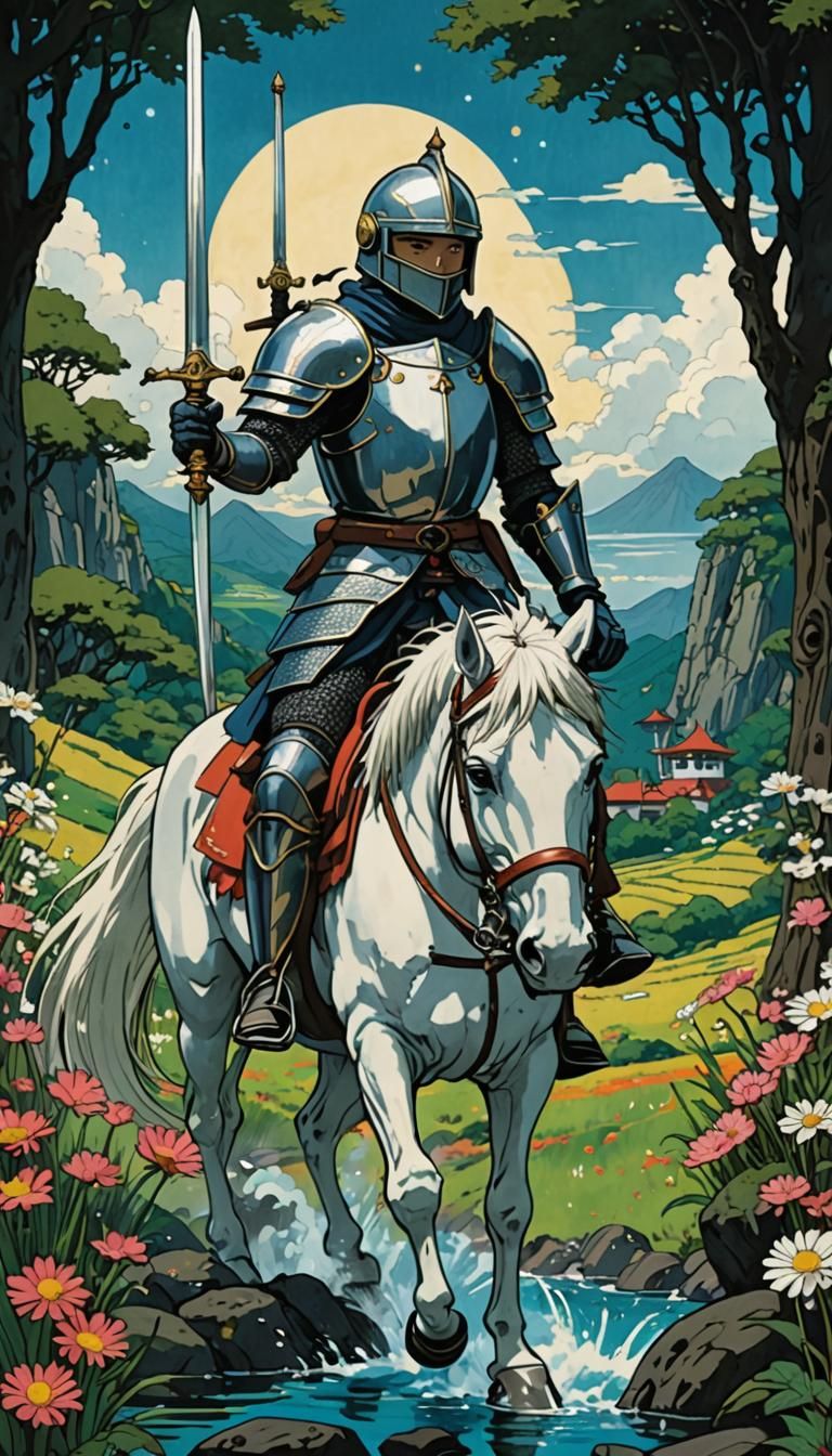 Knight of Swords Tarot Card, Ghibli Style