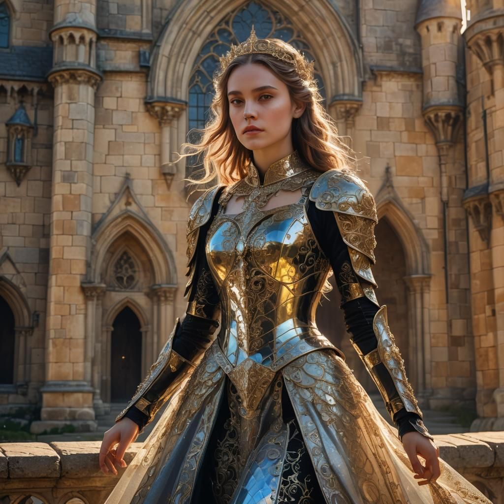 Girl in Gothic Armor-Dress at Medieval Castle
