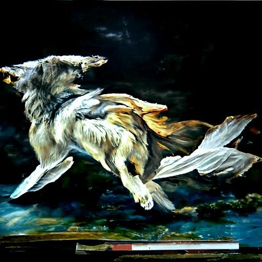 Majestic Flying Wolf in Oil Paint Style