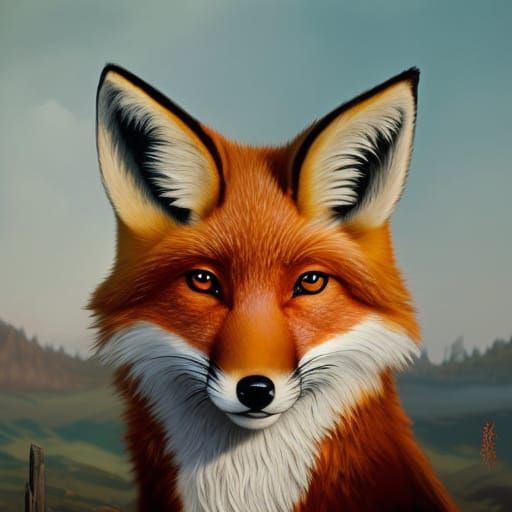 Cute Fox with Flower Crown and Stars