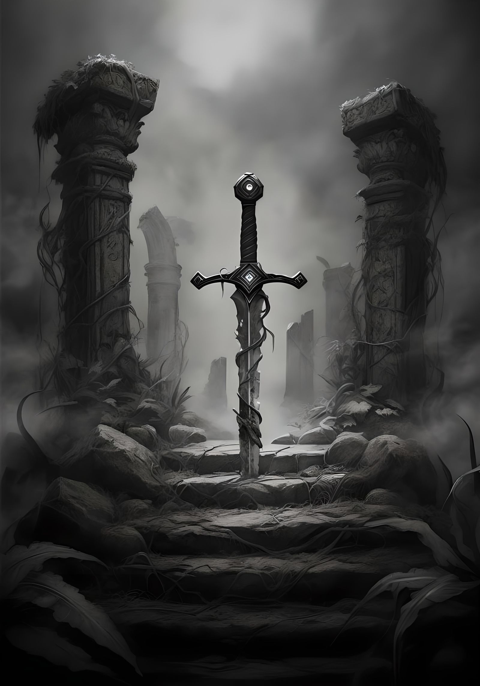 Dark Fantasy Sword in Stone Sketch