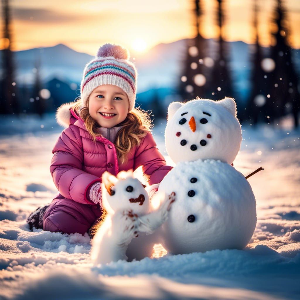 Little Girl who Built a Snowman and Snowkitty