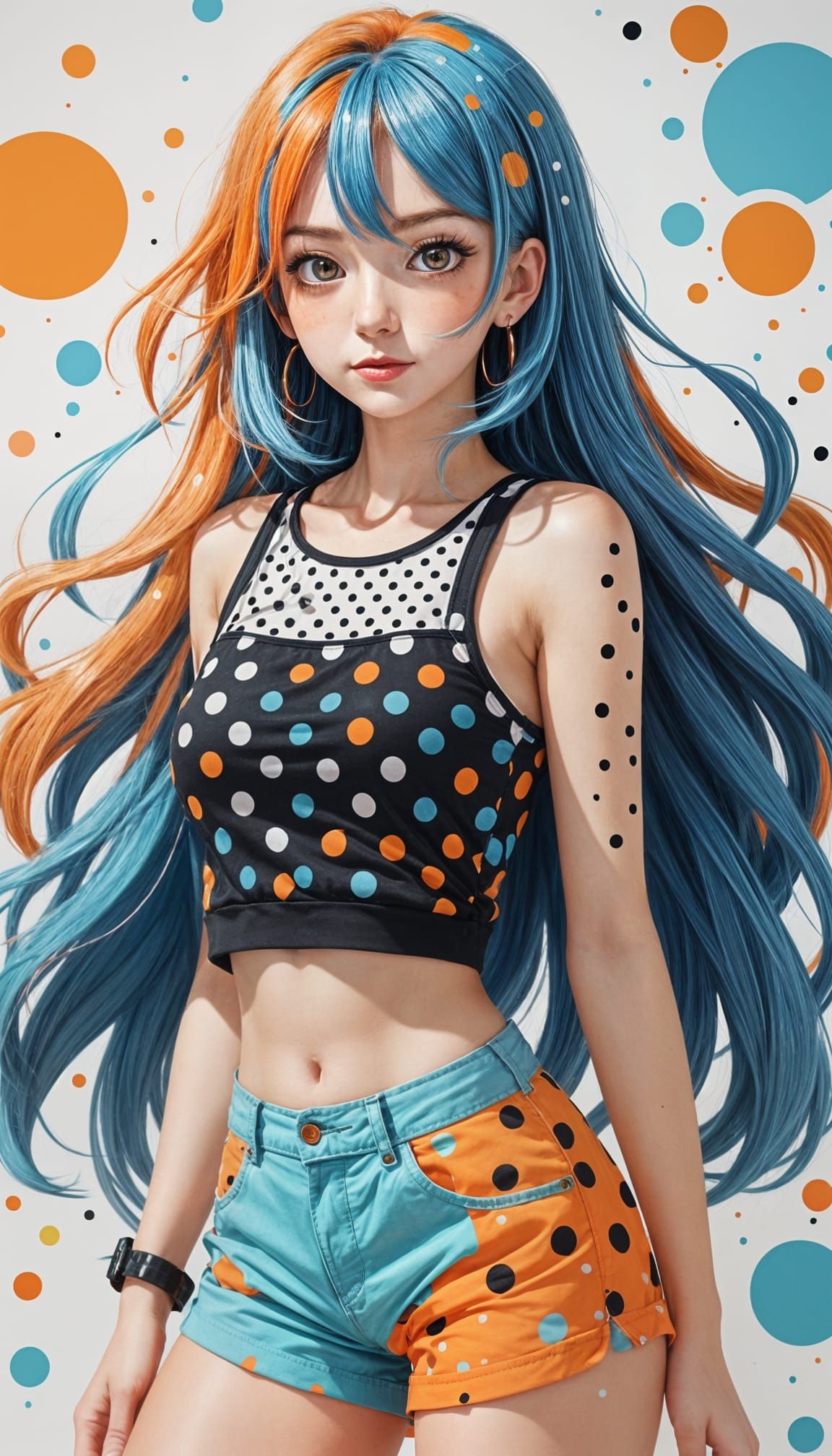 Anime Girl with Polka Dots in Digital Illustration