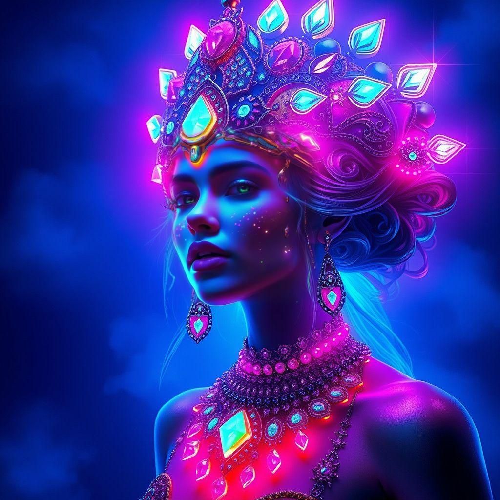 Glowing Neon Goddess in Detailed Matte Painting