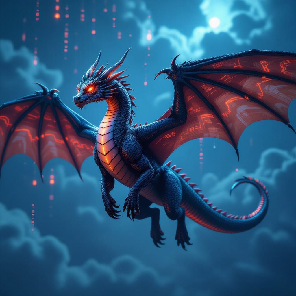 Cybernetic Dragon Soars Through Digital Realm