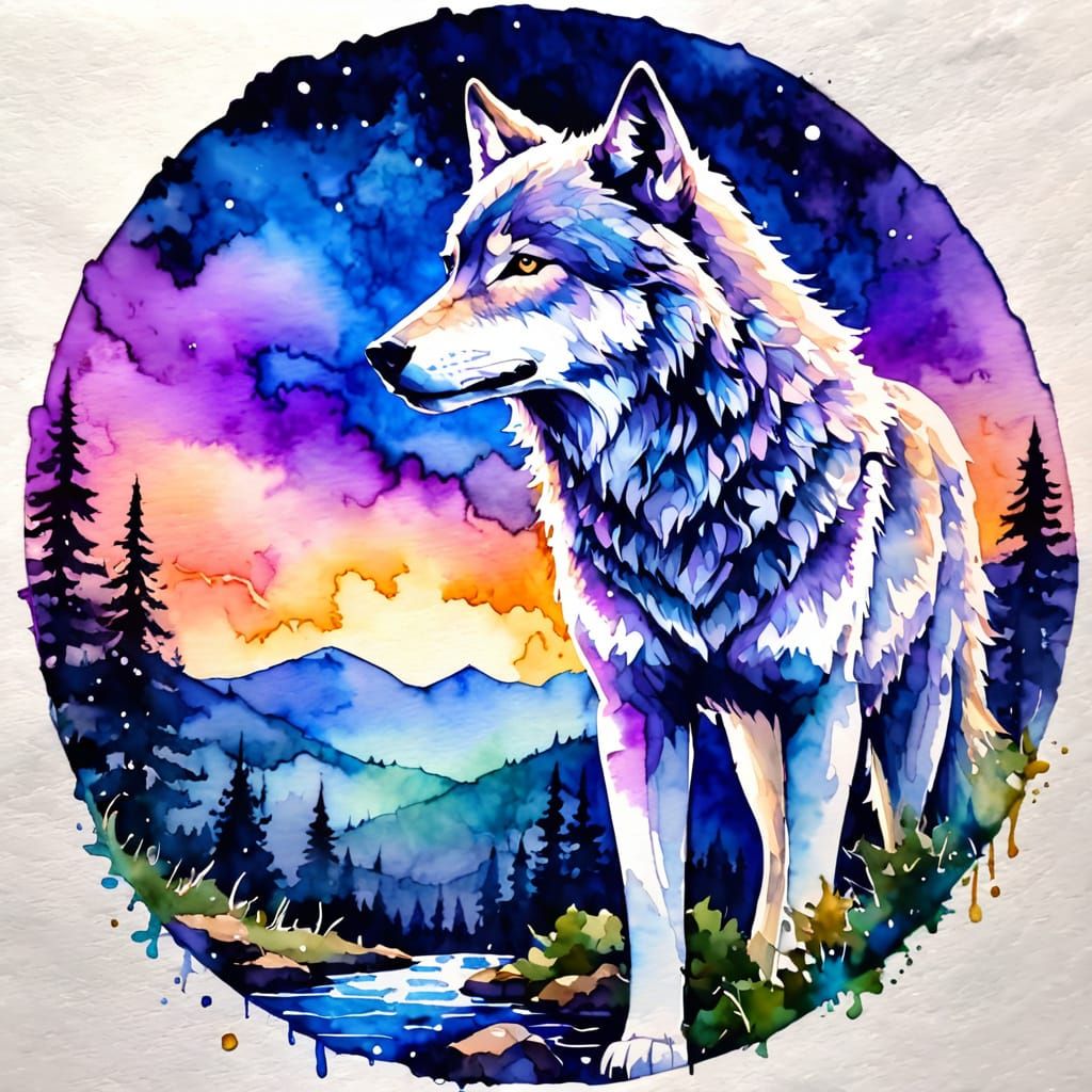 Majestic Wolf in Sylvan Glade - Alcohol Ink Art