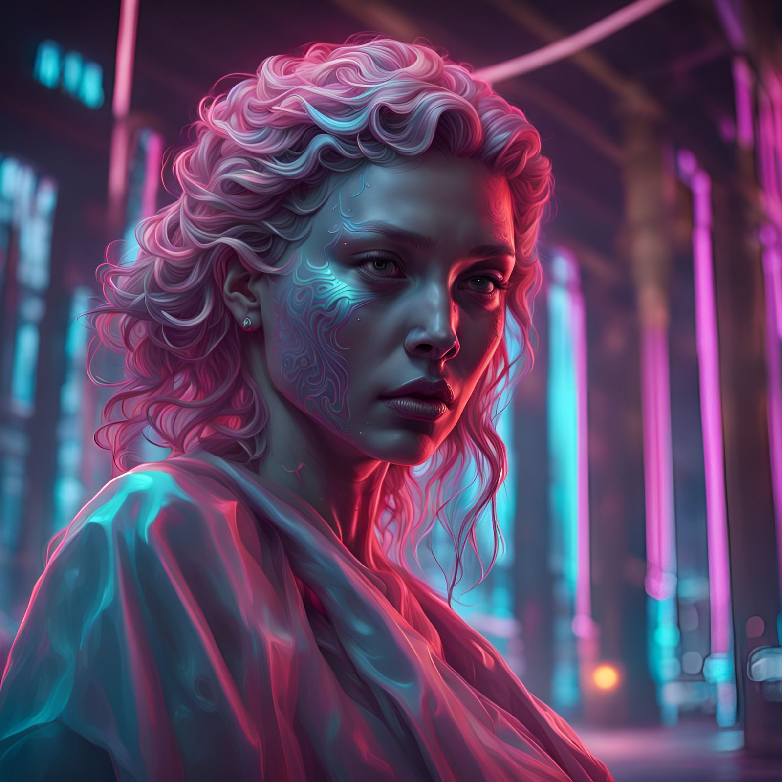 Hyperrealistic 3D Neon Ghost Portrait