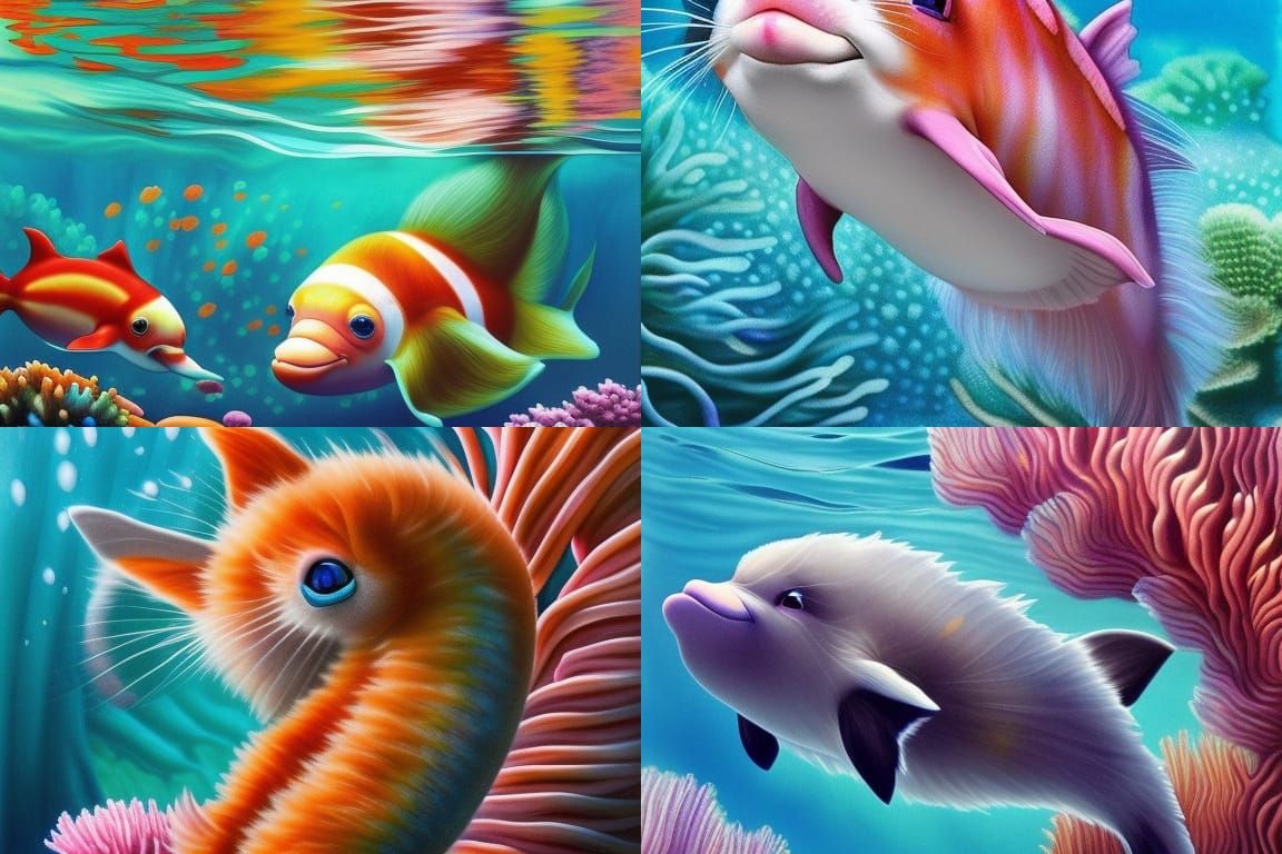 Adorable Kitten Dolphin Hybrids in Coral Reef