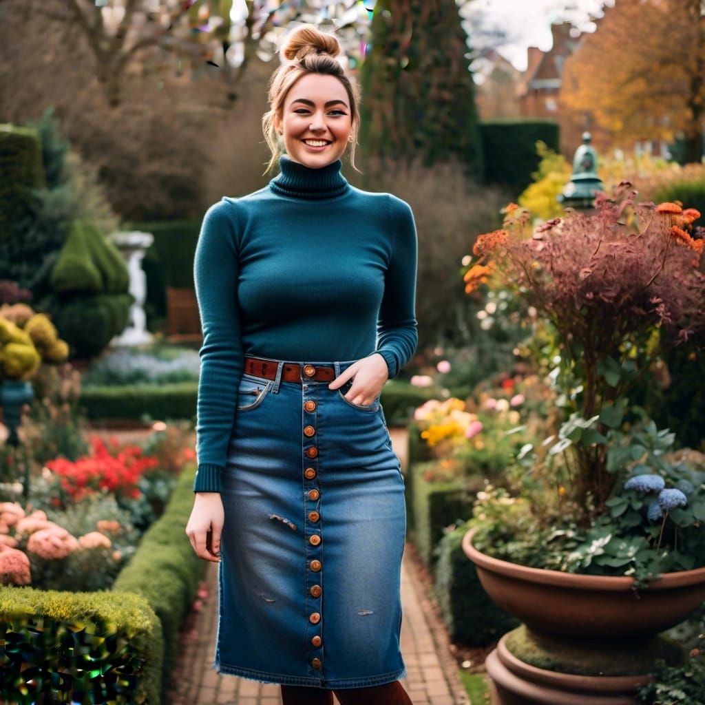 Elegant Woman in Garden: Victorian Cafe Style