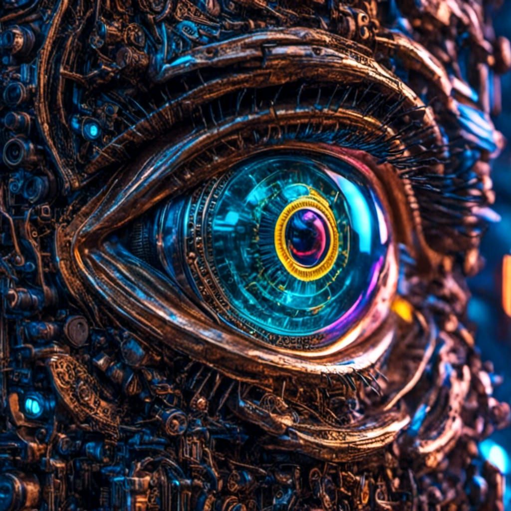 Cyberpunk Mechanical Eye with Visible Gears