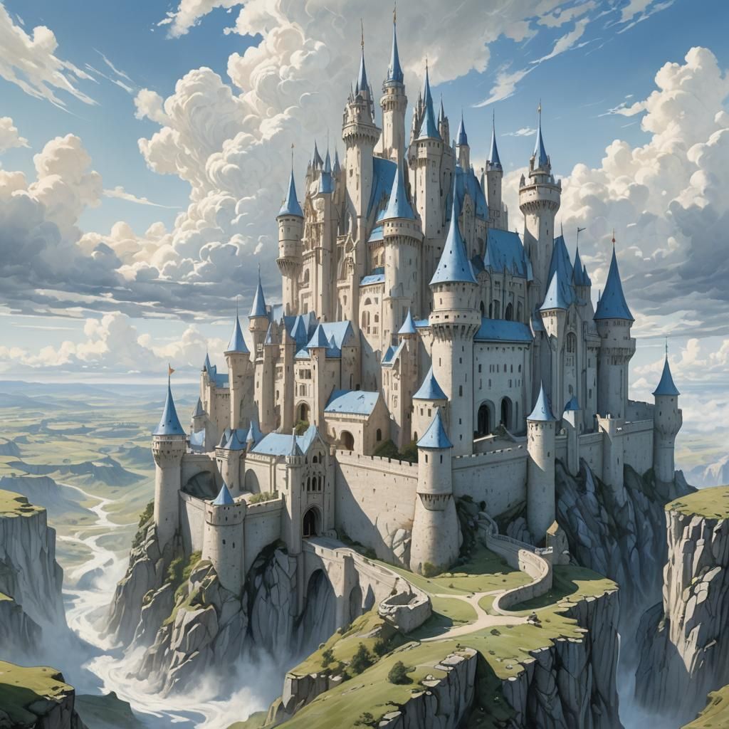 Majestic White Castle in Fantasy Landscape