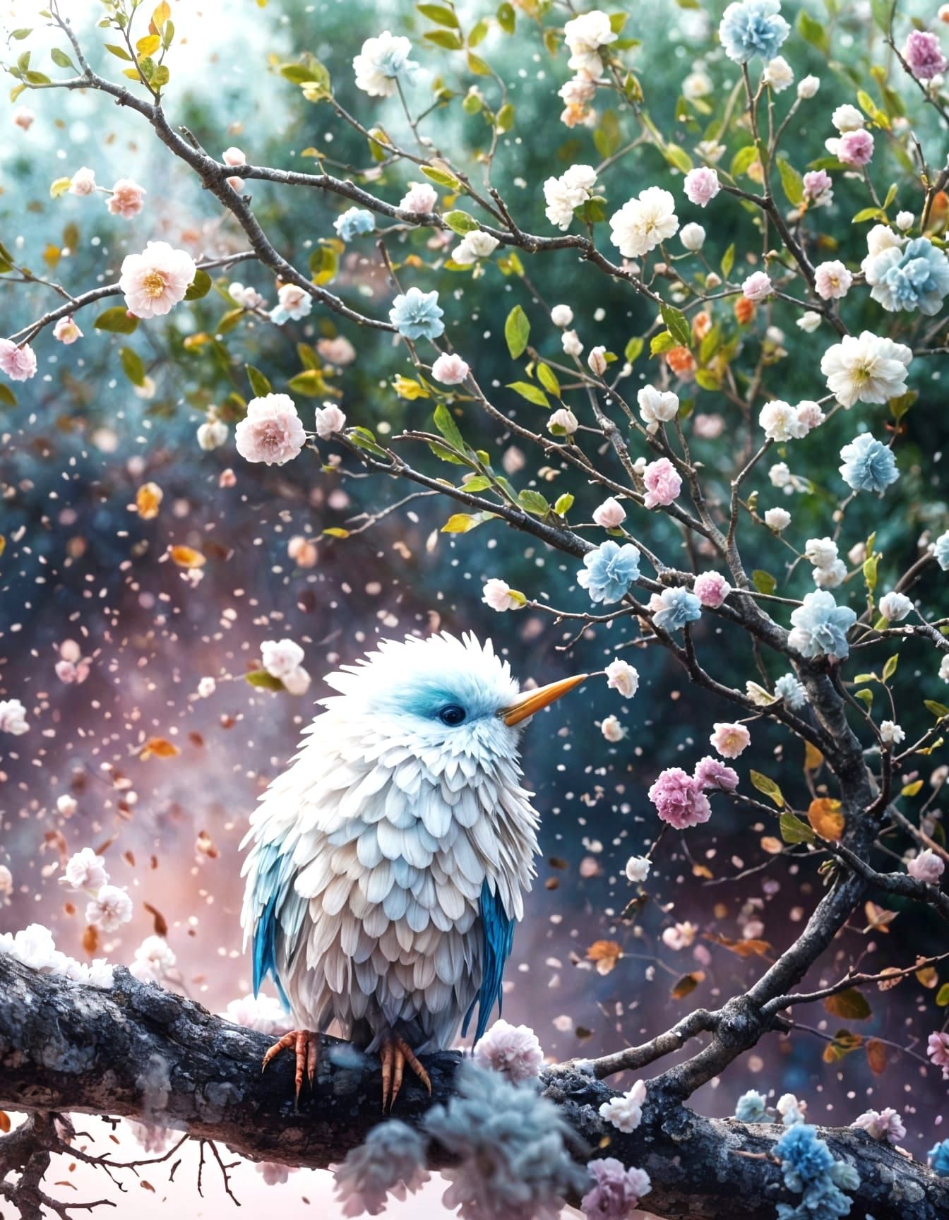 Pastel Bird With Cloud-Like Design