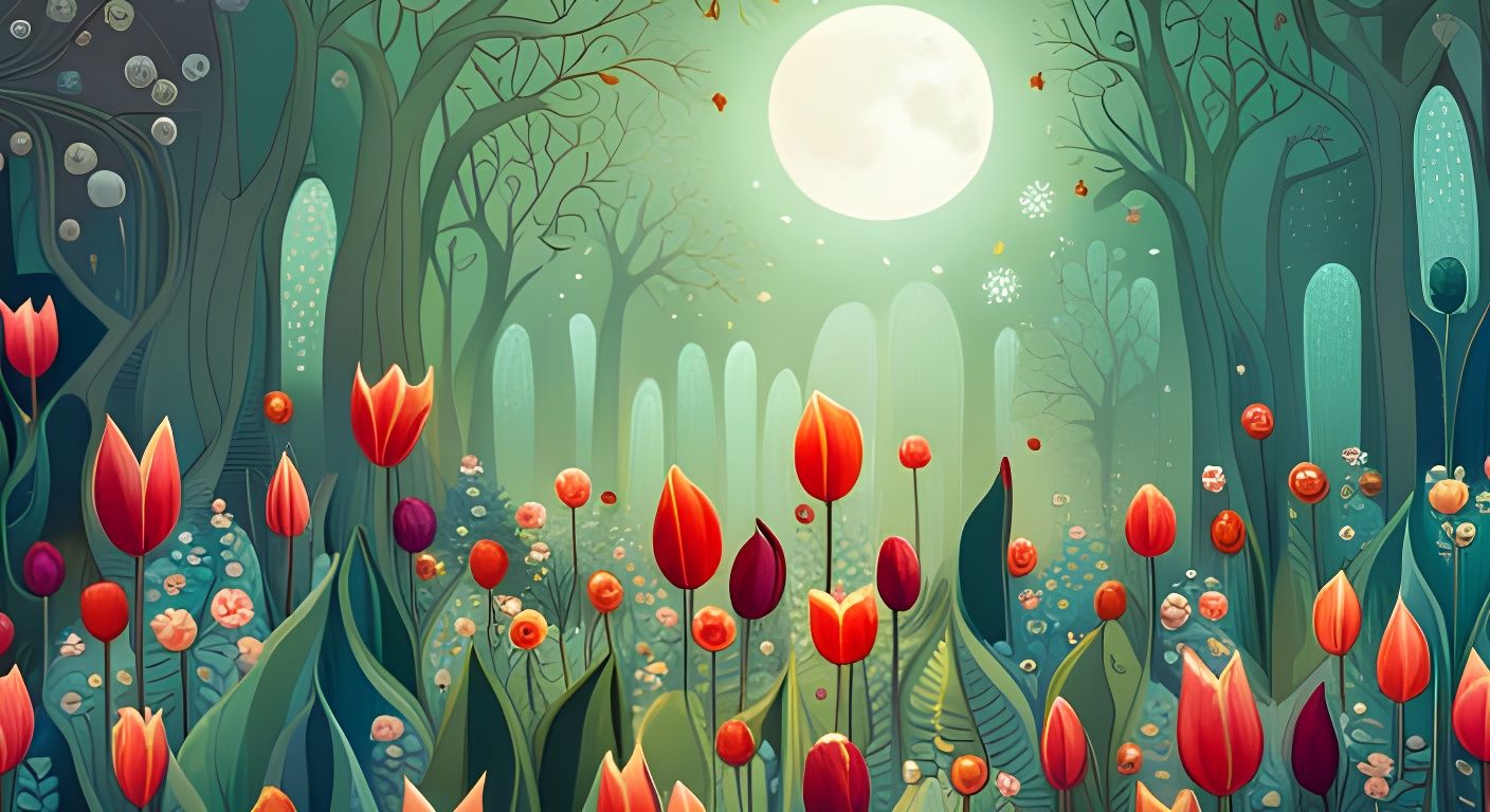 Ornate Tulip Garden Illustration in Watercolor Style