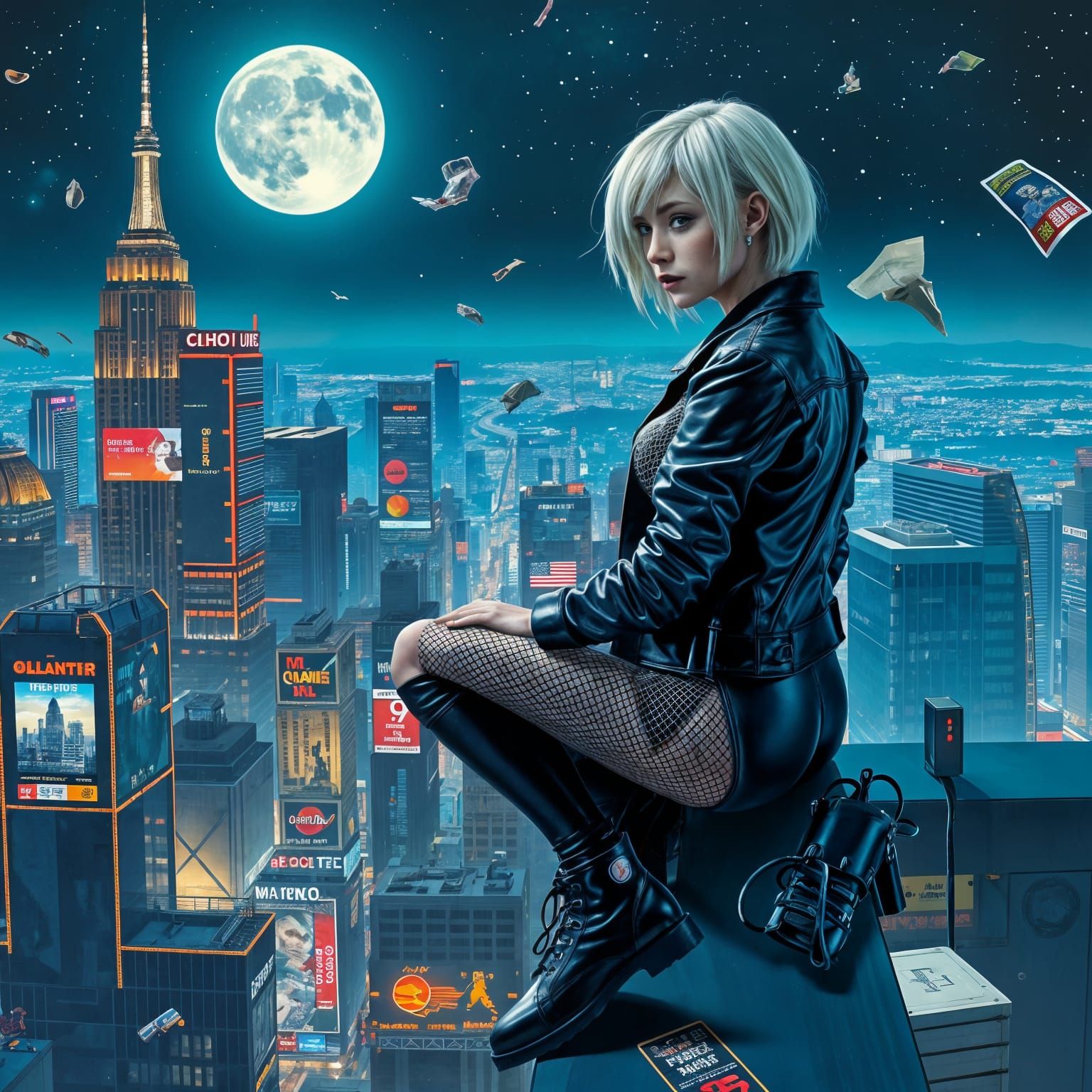 Cyborg Goddess on Cyberpunk Rooftops