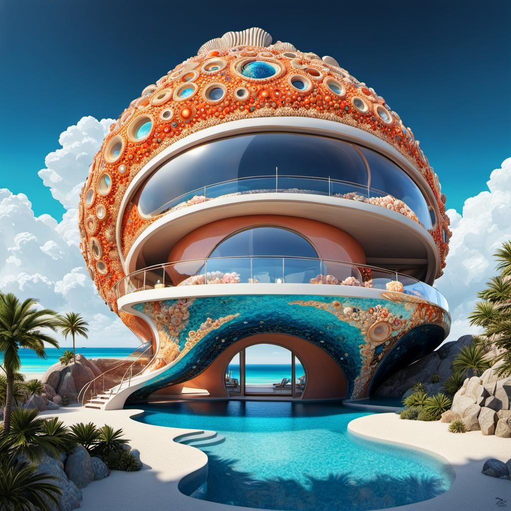Futuristic Coral Shell House at the Beach