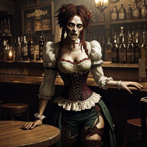 Zombie Oktoberfest Barmaid Haunting a Pub