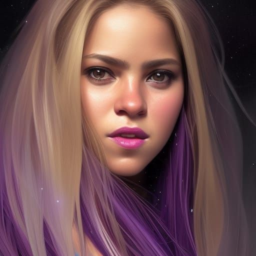Beautiful Violet-Haired Woman Portrait in Hyperrealism Style