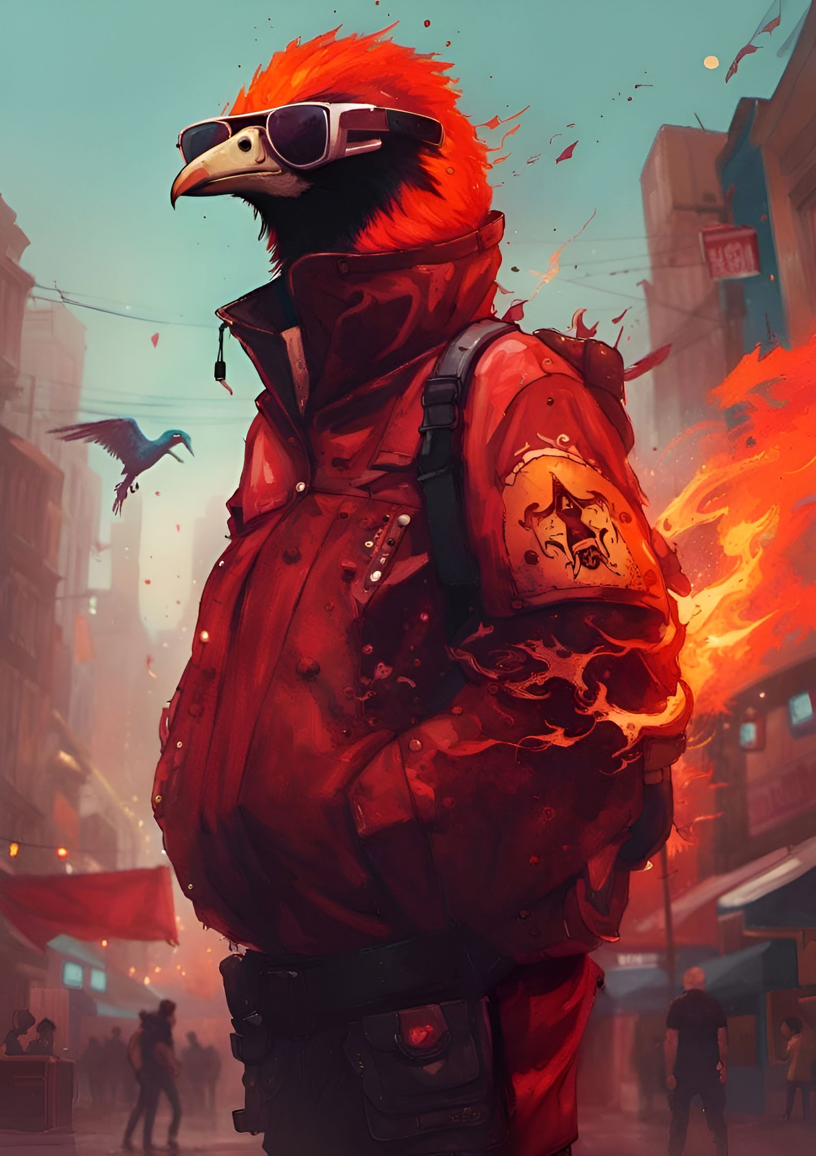 Flaming Bird Orders Takeout: Cyberpunk Maximalism