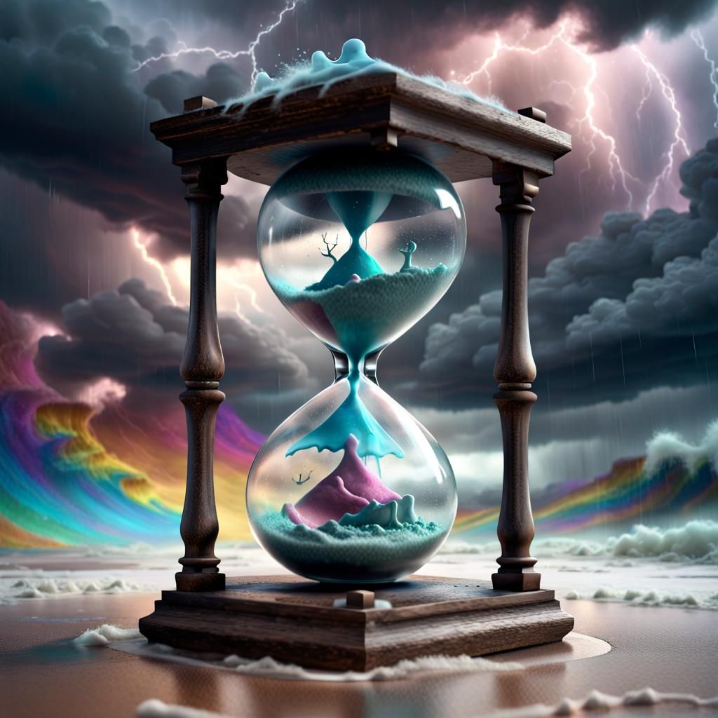 Ghost Trapped in Hourglass During Storm: 3D Render