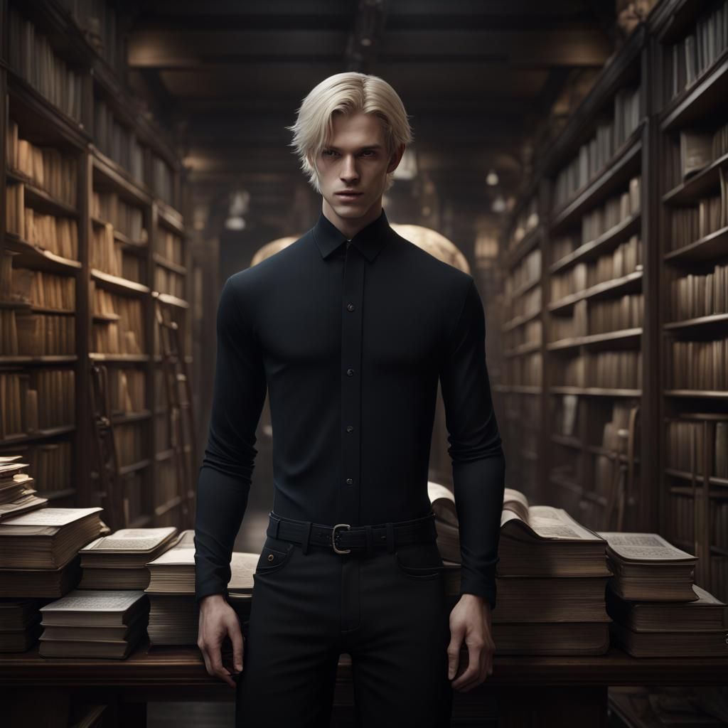 Young Man in Occult Bookstore: Fantasy Concept Art