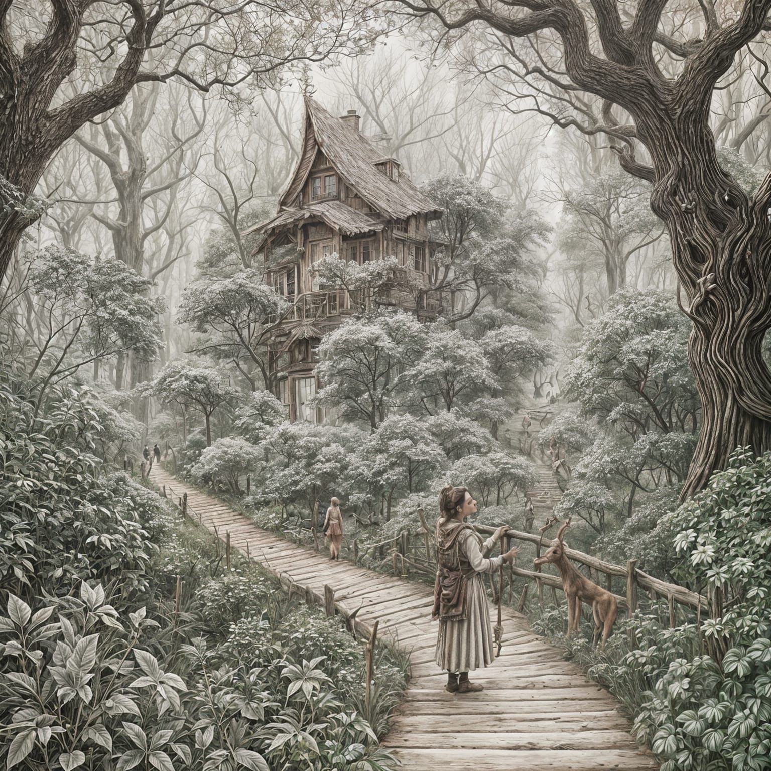 On the wooden bridge across the woods