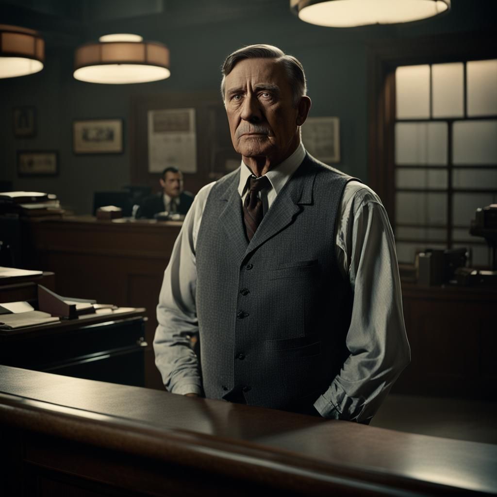 1930s Receptionist with Proud Posture: Cinematic Film Still