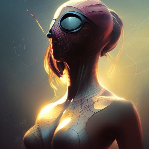 Detailed Spider Woman Portrait in Splash Art Style