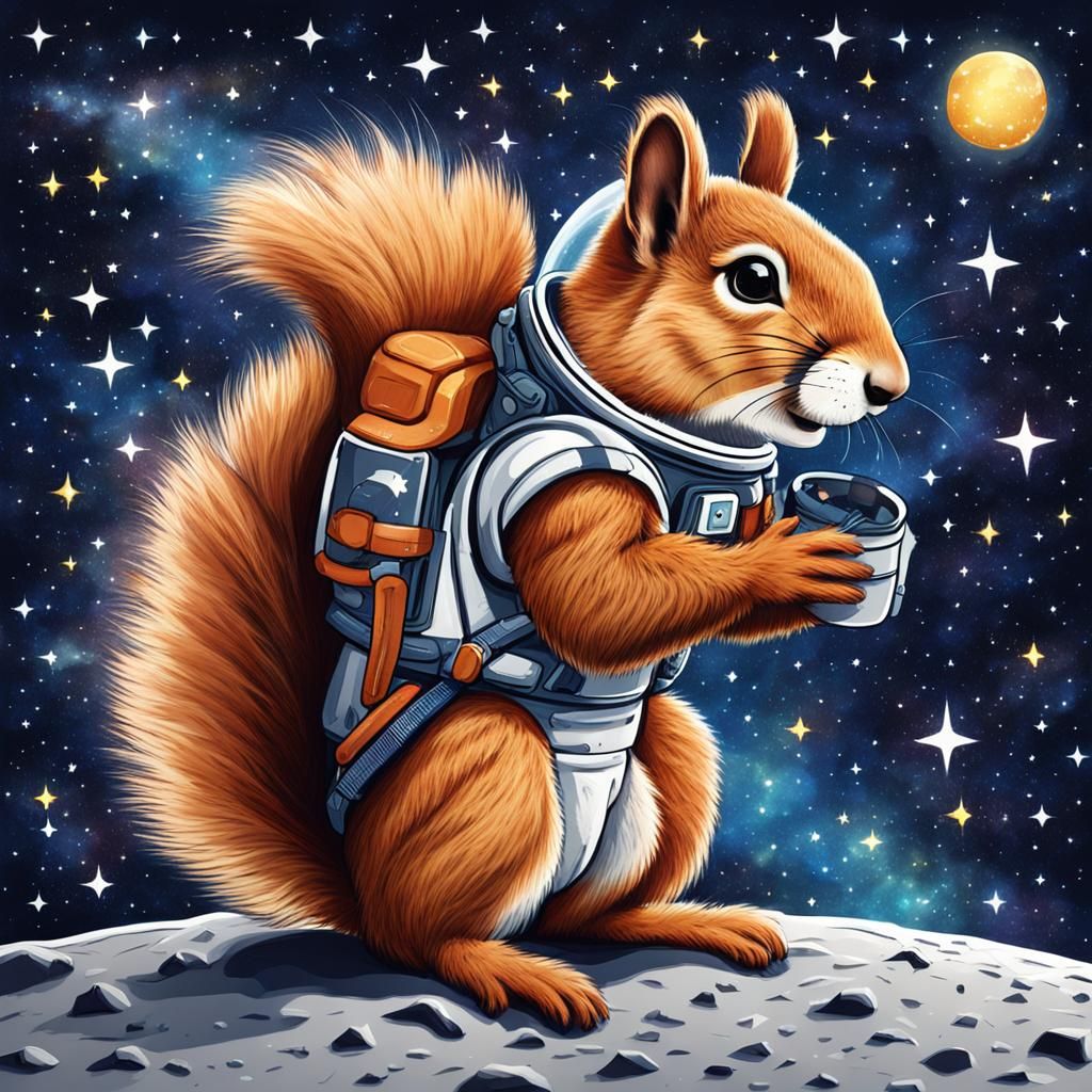 Space Squirrel Gazing at Starry Scene