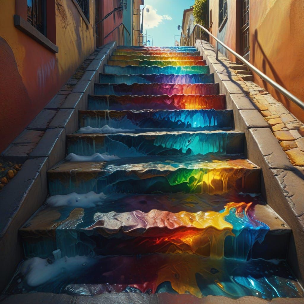 Surreal Dark Fantasy Melting Ice Stairs Painting
